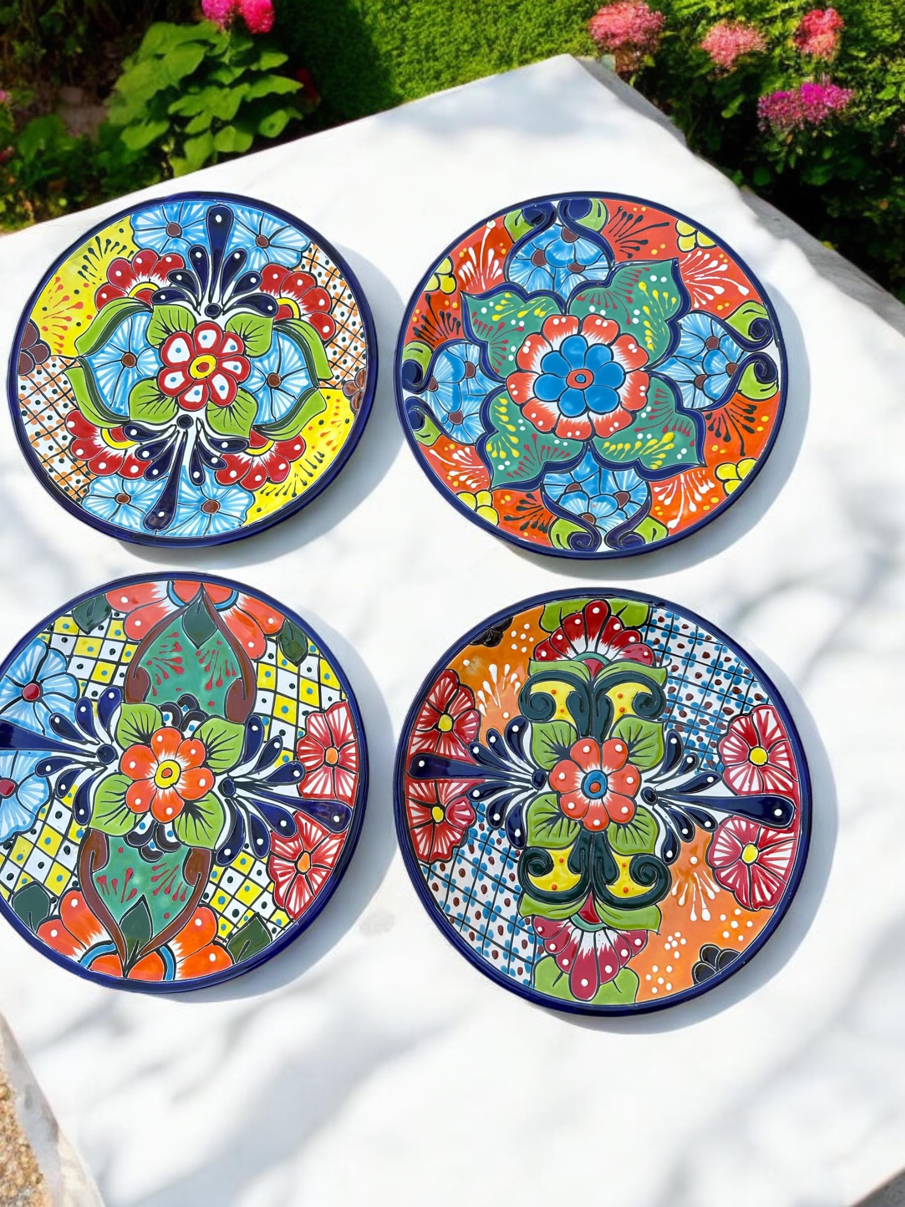 16-Piece Talavera Dinnerware Set | Hand-Painted Mexican Pottery with 4 Large 11.5” Plates, 4 Small 8” Plates, 4 Bowls, and 4 Mugs | Unique, Artisan-Made Ceramic Dish Set