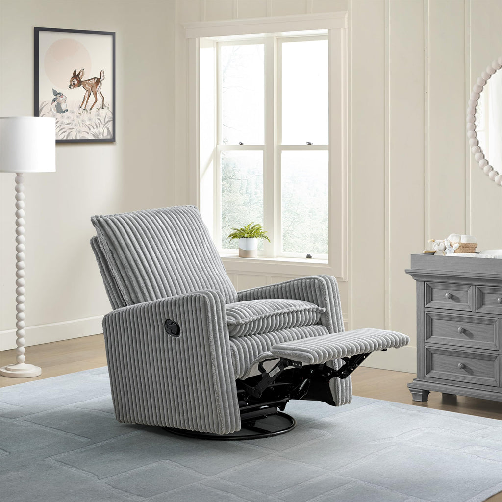 Oxford Baby Uptown Upholstered Glider Recliner Rocking Chair 360° Swivel for Nursery and Living Room - Corduroy, Ash Gray