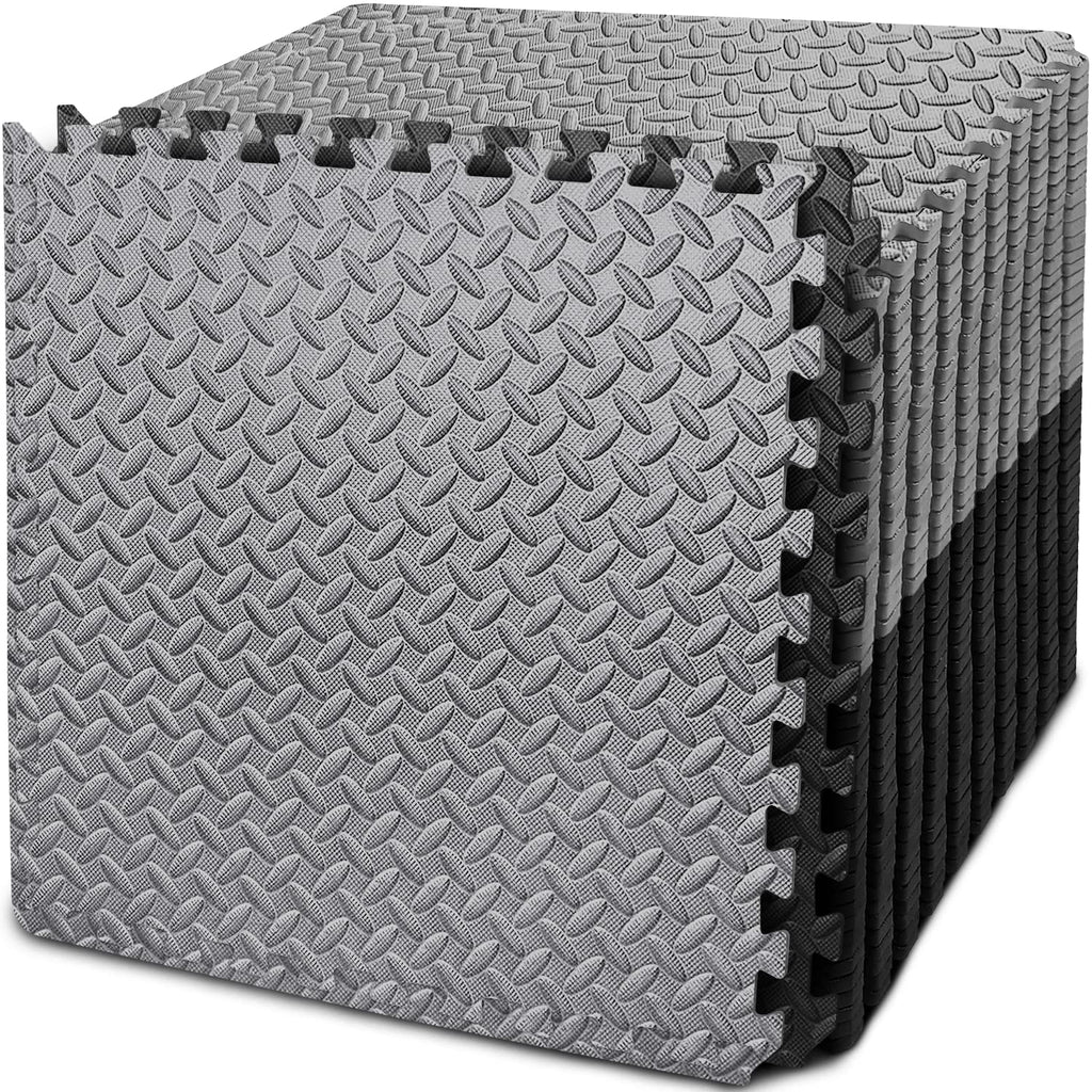 BEAUTYOVO Puzzle Exercise Mat With 48 Tiles Interlocking Foam Gym Mats, 24'' x 24'' EVA Floor Tiles, Protective Flooring for Gym Equipment (192 Sq.Ft - Black&Grey)