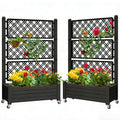 YITAHOME 43.3x17.7x61 in Planter Box with Trellis 2pcs Outdoor Resin Raised Garden Bed with Wheels & Drain Plug for Climbing Plants, Weather-Resistant Outdoor Privacy Screen, Black
