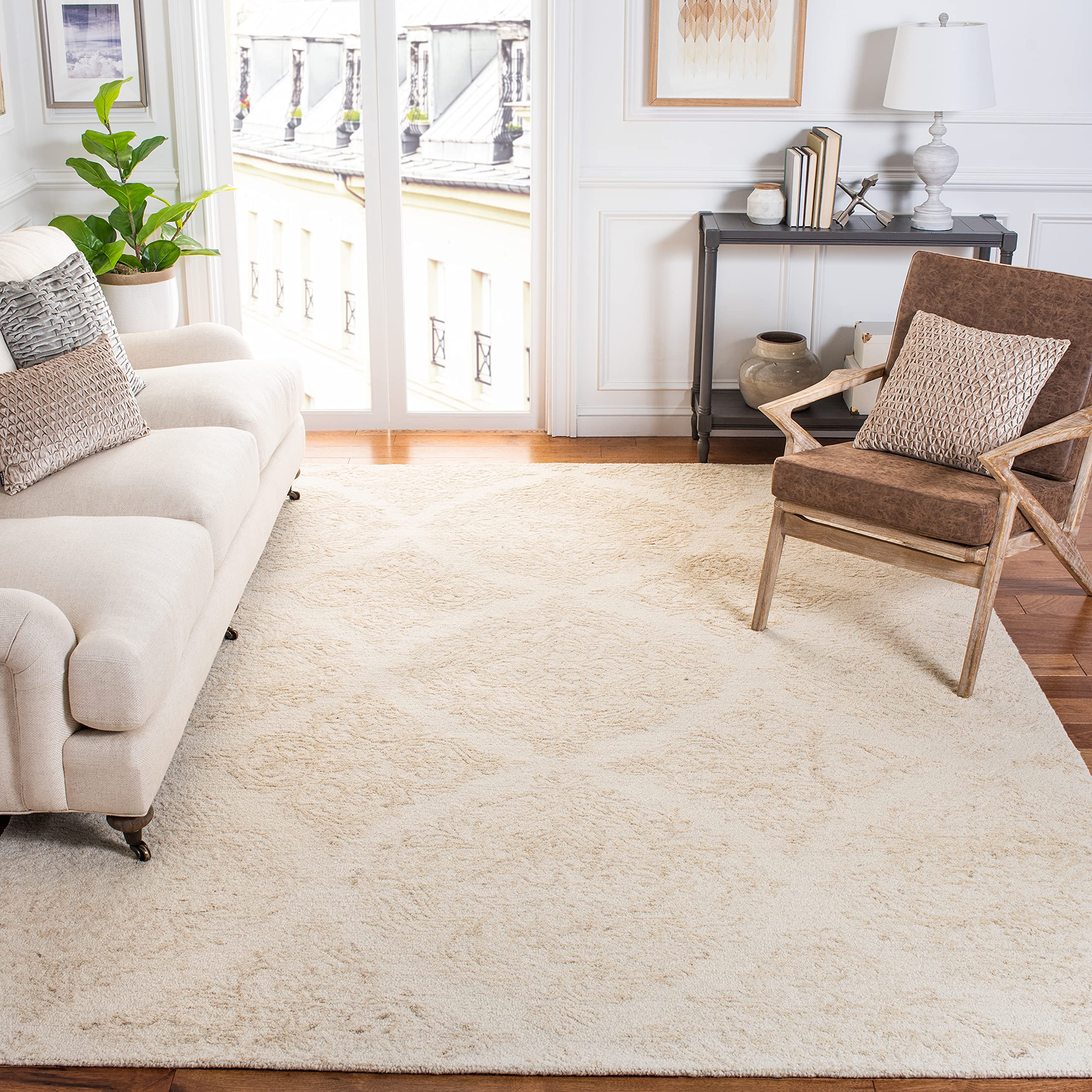 SAFAVIEH Area Rug 8x10 - Abstract Collection - Large - Ivory & Beige, Handmade Wool, Ideal for Living Room, Bedroom, Office, Dining Space (ABT346B)