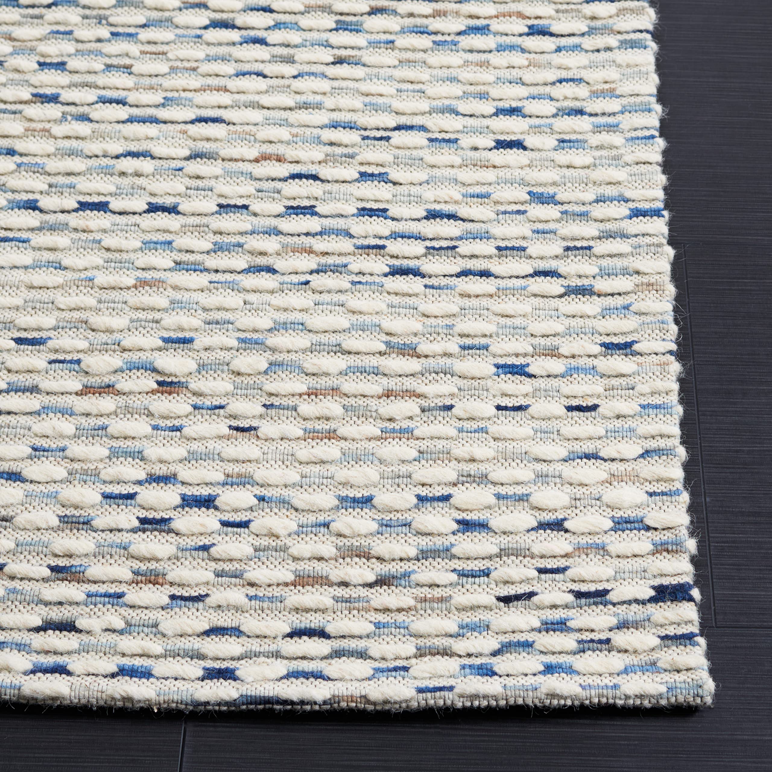 SAFAVIEH Area Rug 8x10 - Marbella Collection - Large - White & Navy, Handmade Wool, Ideal for Living Room, Bedroom, Office, Dining Space (MRB158N)
