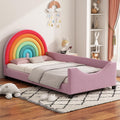 Merax Rainbow Design Velvet Upholstered Twin Daybed for Children's Room, Bedroom, Cute Style Metal Bed Frame with Solid Slats Support for Girls, Boys, Teens, No Box Spring Needed, Pink
