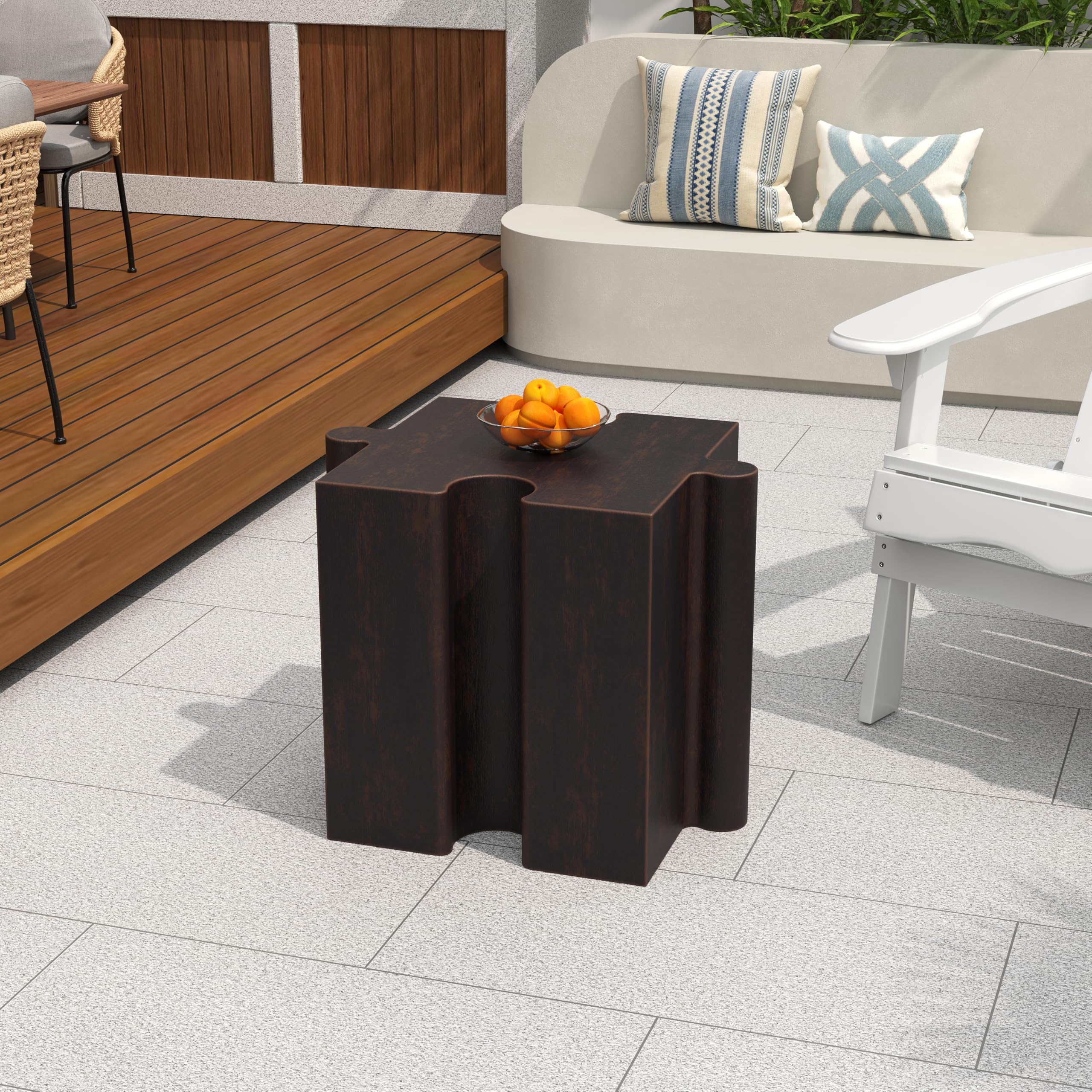Christopher Knight Home Daton 3 Piece Interlocking Outdoor Side Table Set, Modular Lightweight Concrete Coffee Table, Convertible MGO End Table for Indoor&Outdoor, Design for Creative Set Up, Copper
