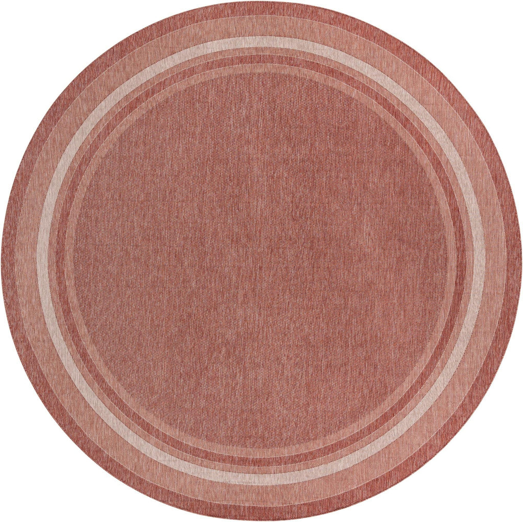 Unique Loom Outdoor Border Collection Area Rug - Soft Border (13'Round, Rust Red/ Ivory)