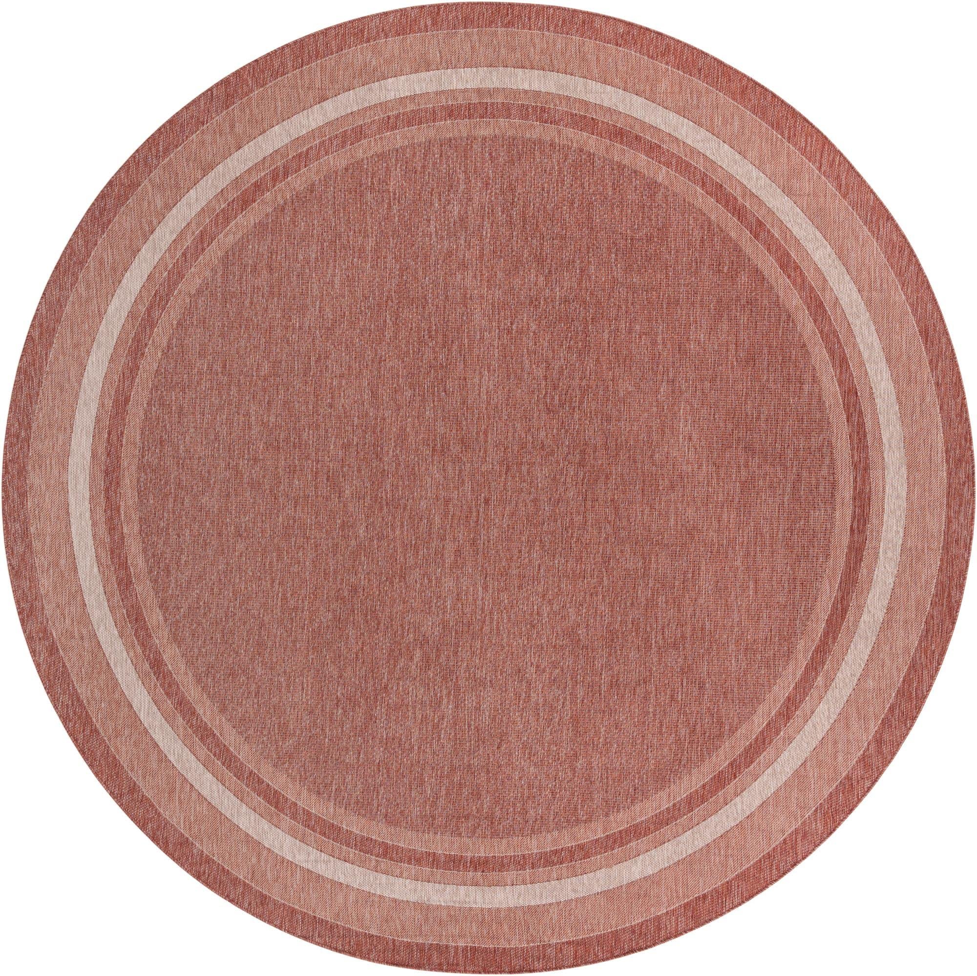 Unique Loom Outdoor Border Collection Area Rug - Soft Border (13'Round, Rust Red/ Ivory)