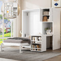 DNYN Rotating Murphy Bed with Top Cabinet and Extendable Desk for Guest/Study Room, Space-Saving Twin Size Wood Foldable Wall Bed Frame with Side Storage Shelf and Bookshelf, No Box Spring Needed