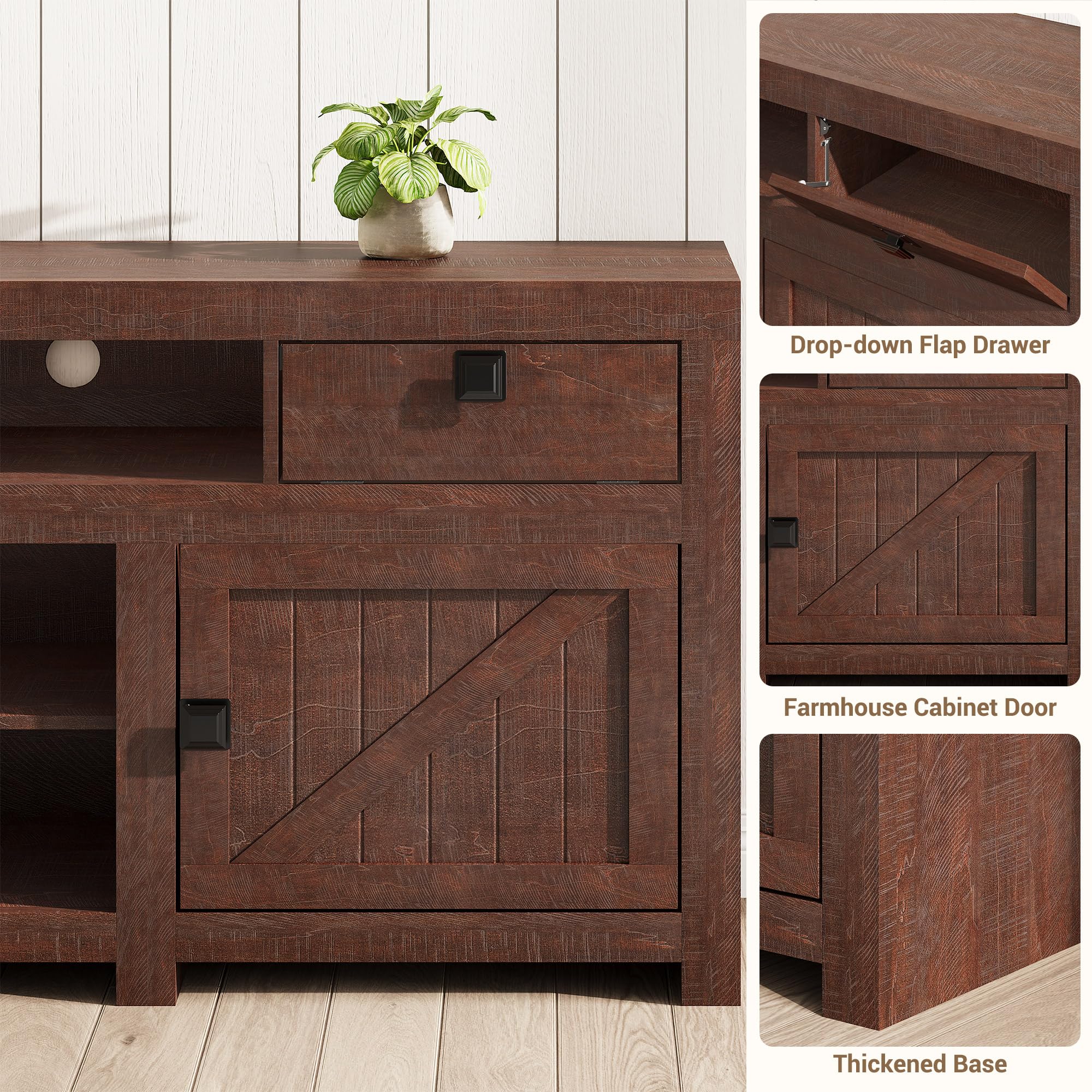 Farmhouse TV Stand for 75/80 Inch TVs, Long Entertainment Center with 4 Storage Drawers & 3 Open Shelf, Television Consoles Stands for Living Room, Bedroom