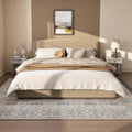 King Size Upholstered Bed Frame with Velvet Fabric Thick Headboard, Solid Wood Base, Camel