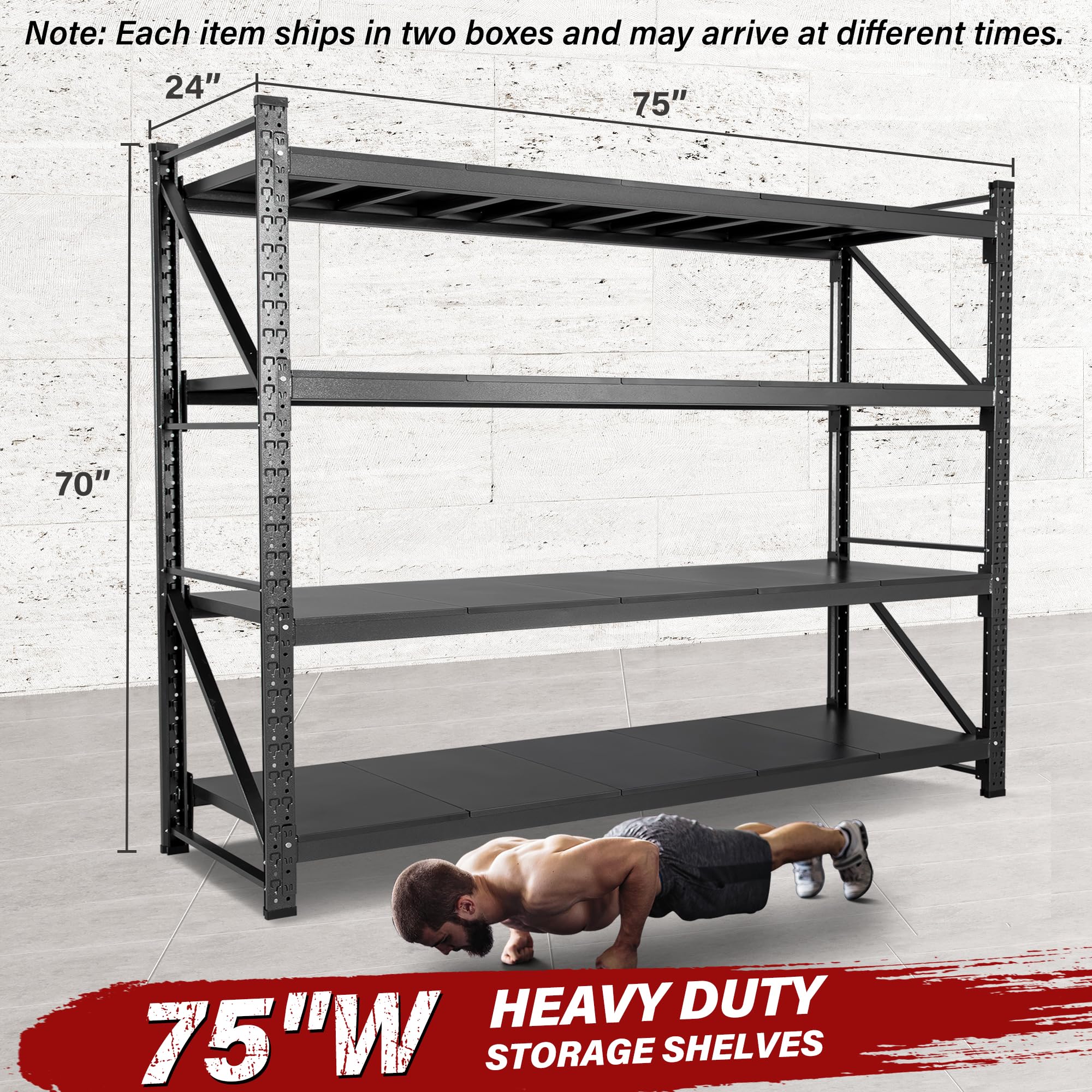 9000LBS Heavy Duty Garage Shelving Units,75" Wide & Deep Storage Shelves,Metal Garage Shelves,Large Storage Rack,Steel Shelf,Industrial Shelving for Shop,Warehouse,Basement,75" W x 24" D x 70" H