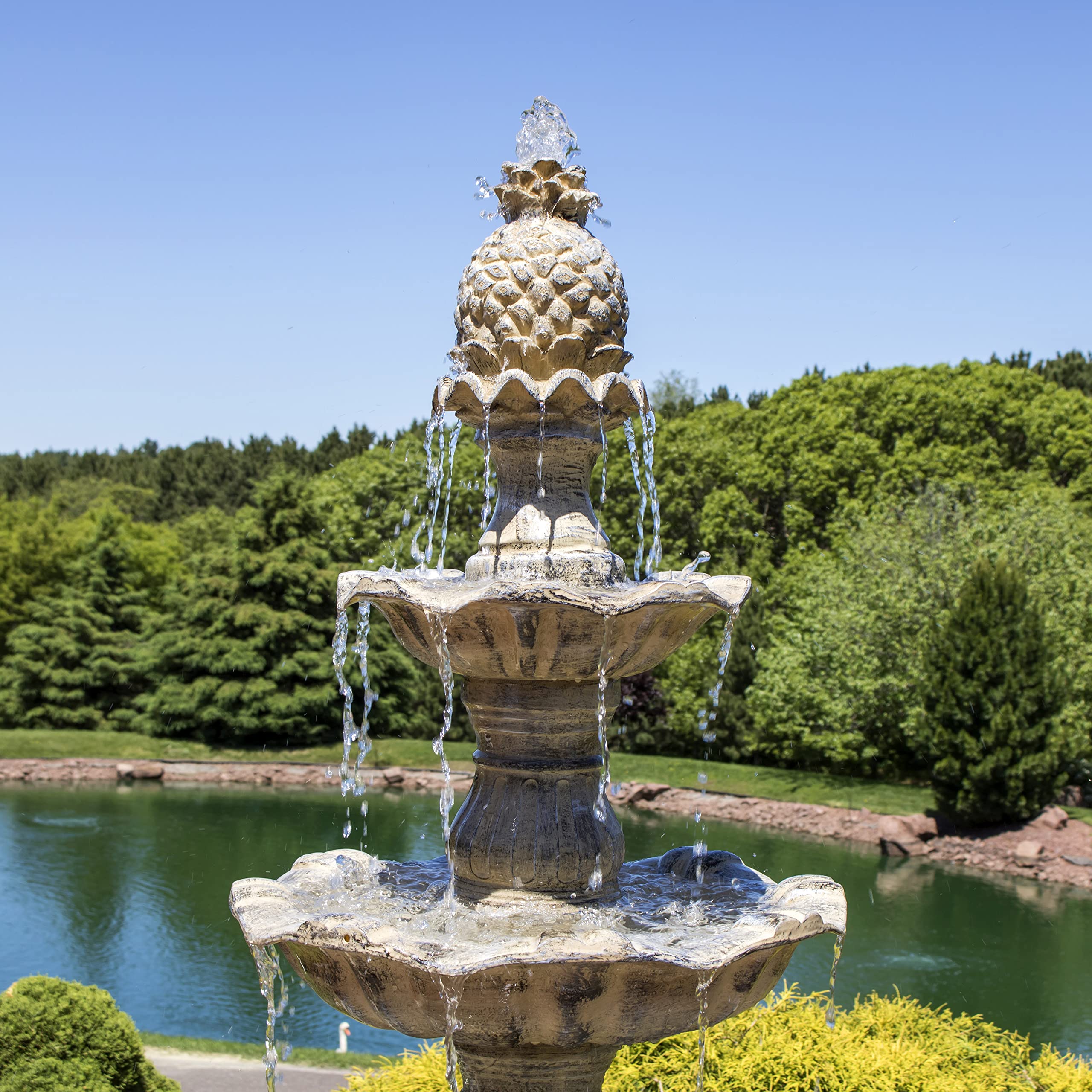Sunnydaze Grand Courtyard 4-Tier Large Outdoor Water Fountain - 80" Tall Outdoor Fountain - Tiered Electric Garden Water Feature for Patio, Backyard, or Yard - Faux Stone Resin - Earth