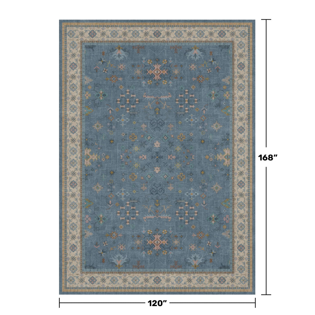 Hazo Haus Blue Big Rugs for Living Room - Dusty Blue 10x14 Area Rug for Large Bedroom, Dining Room, Washable Lightweight Low Pile Foldable Eclectic Modern Floral Home Décor