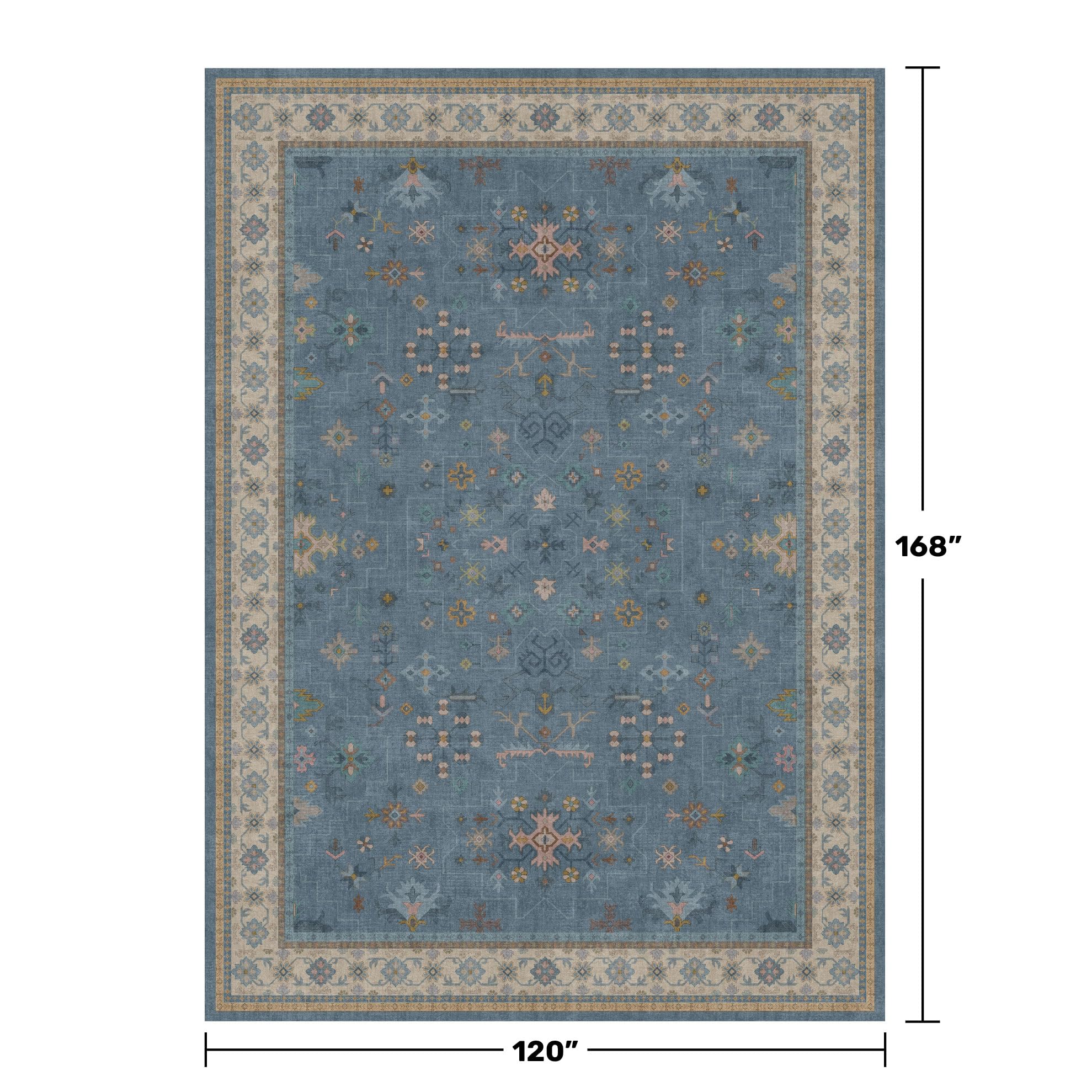 Hazo Haus Blue Big Rugs for Living Room - Dusty Blue 10x14 Area Rug for Large Bedroom, Dining Room, Washable Lightweight Low Pile Foldable Eclectic Modern Floral Home Décor