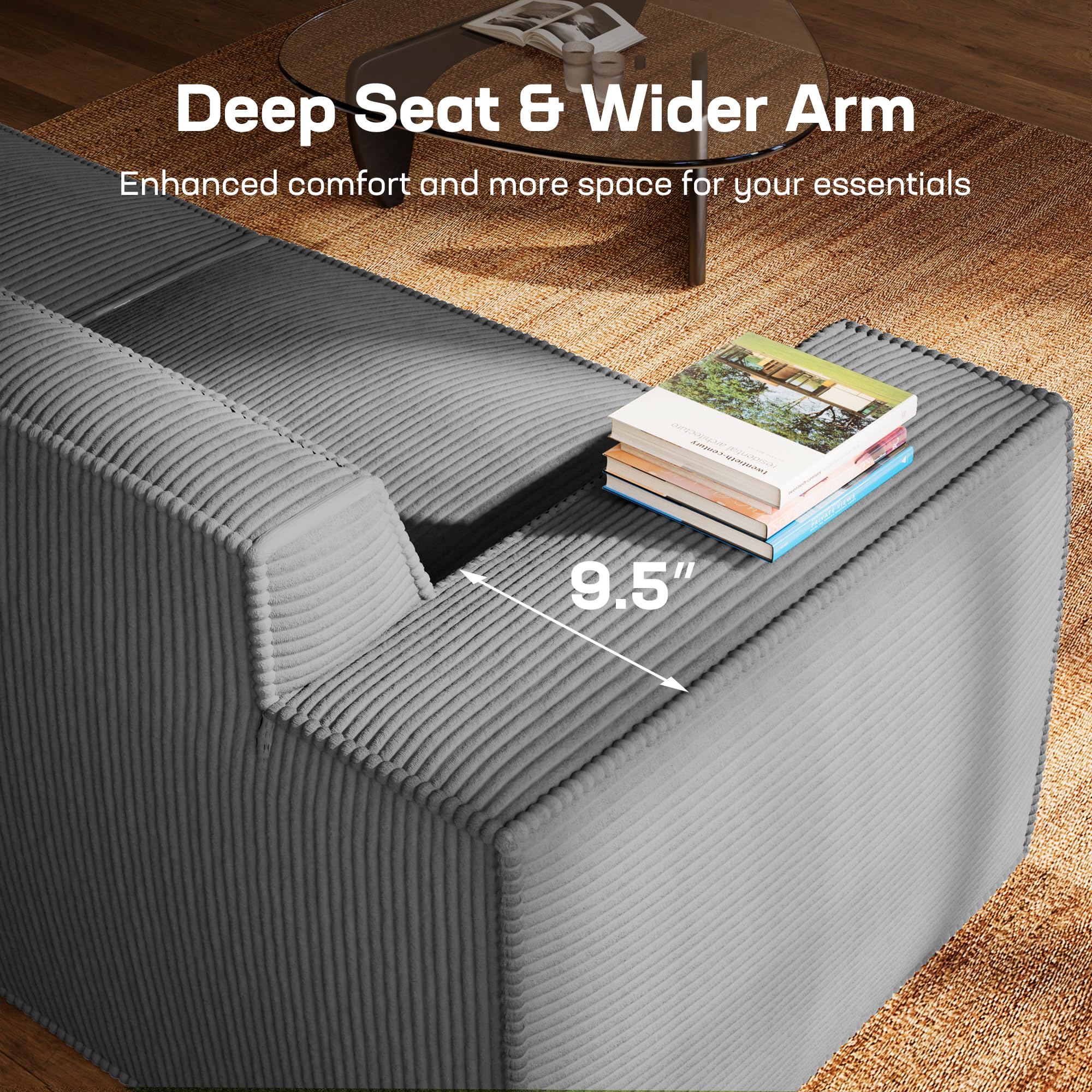 Marsail Modular Sectional Sofa, 80" L-Shaped Modular Sectional Couch with Deep Seat, Freely Combinable Sectional Cloud Sofa for Living Room, No Assembly, Plush Corduroy Fabric, Grey