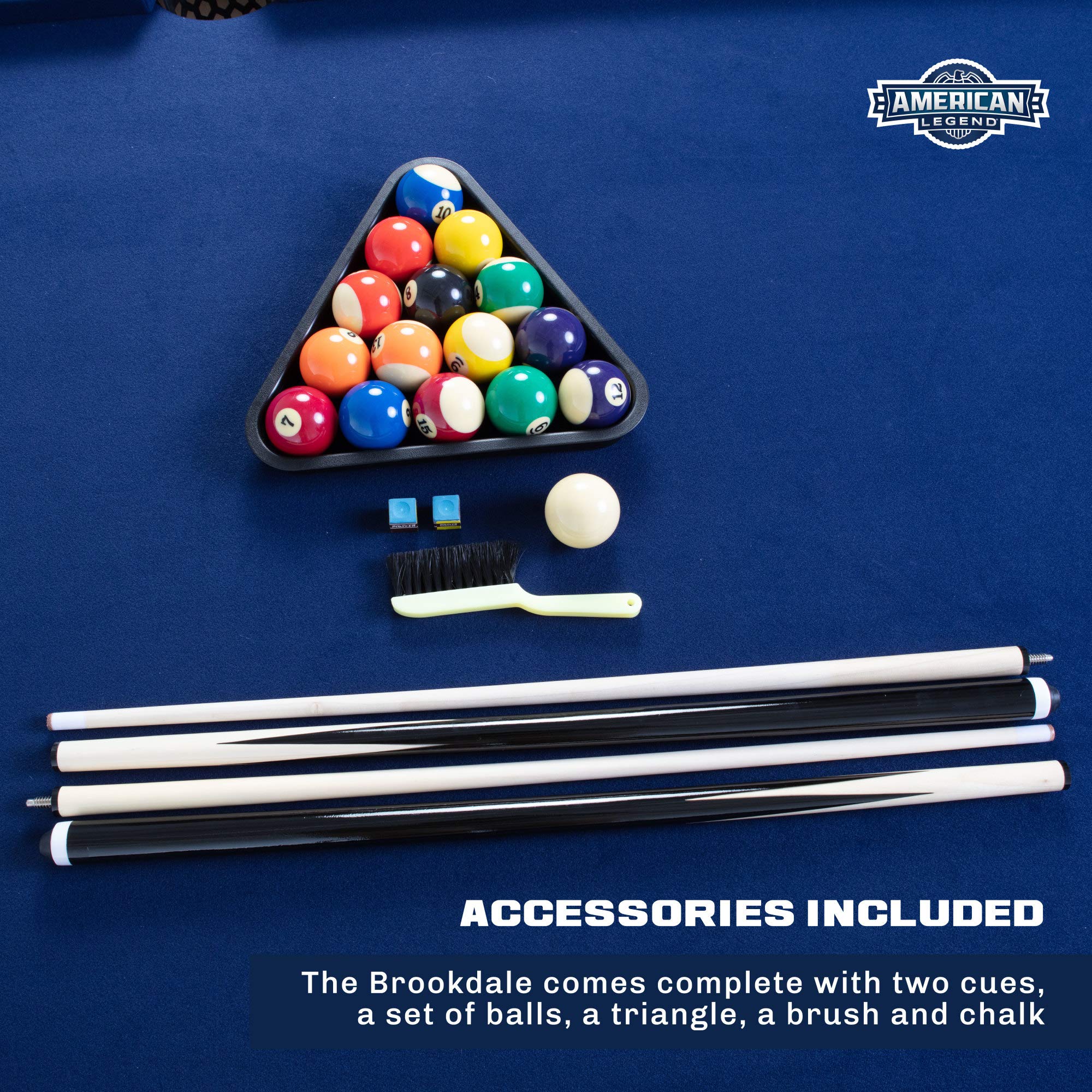 American Legend Brookdale 90” Billiard Table with Rustic Wood Finish and Navy Blue Cloth