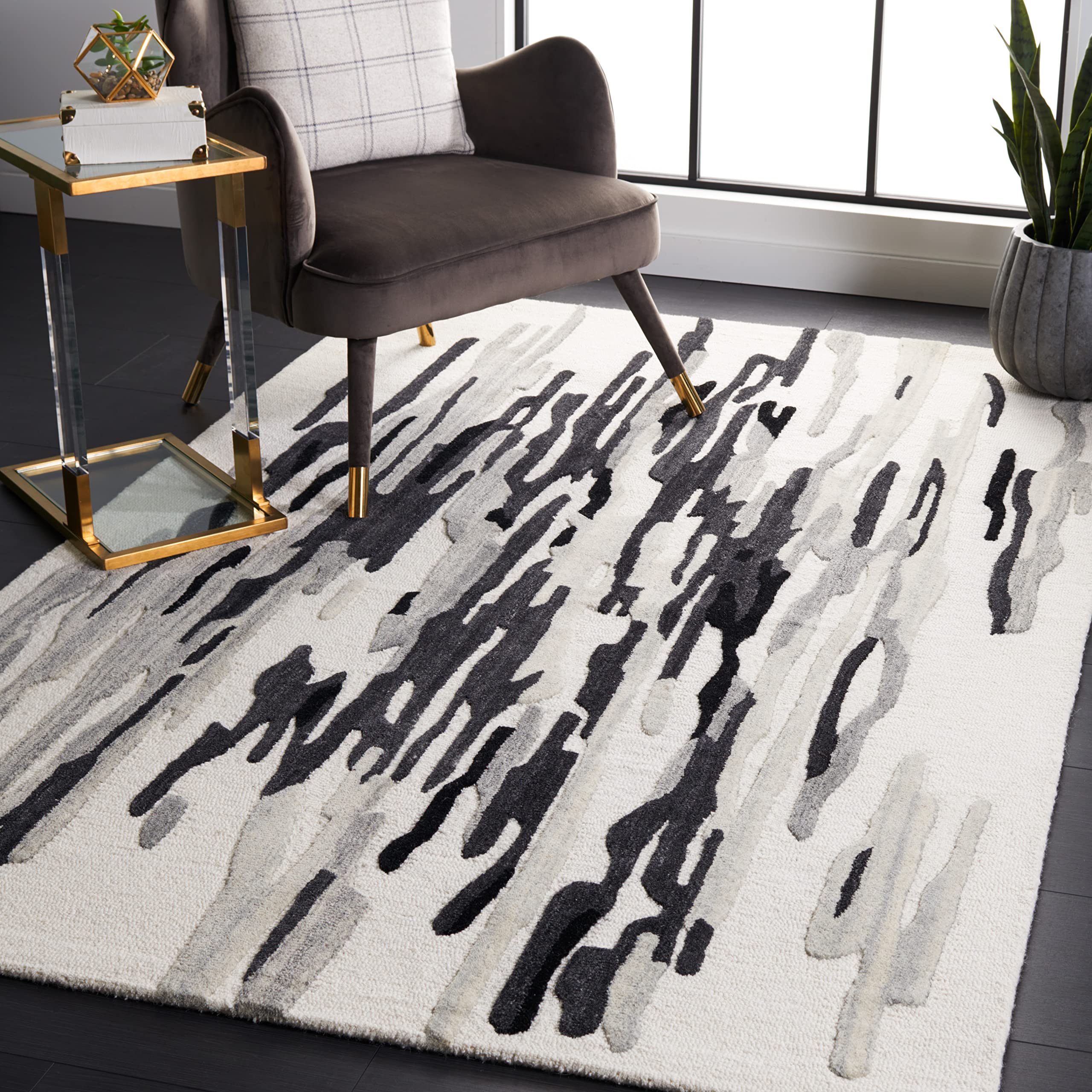 SAFAVIEH Area Rug 8x10 - Rodeo Drive Collection - Large - Ivory & Black, Handmade Wool, Mid-Century Modern Design, Ideal for Living Room, Bedroom, Office, Dining Space (RD858Z)
