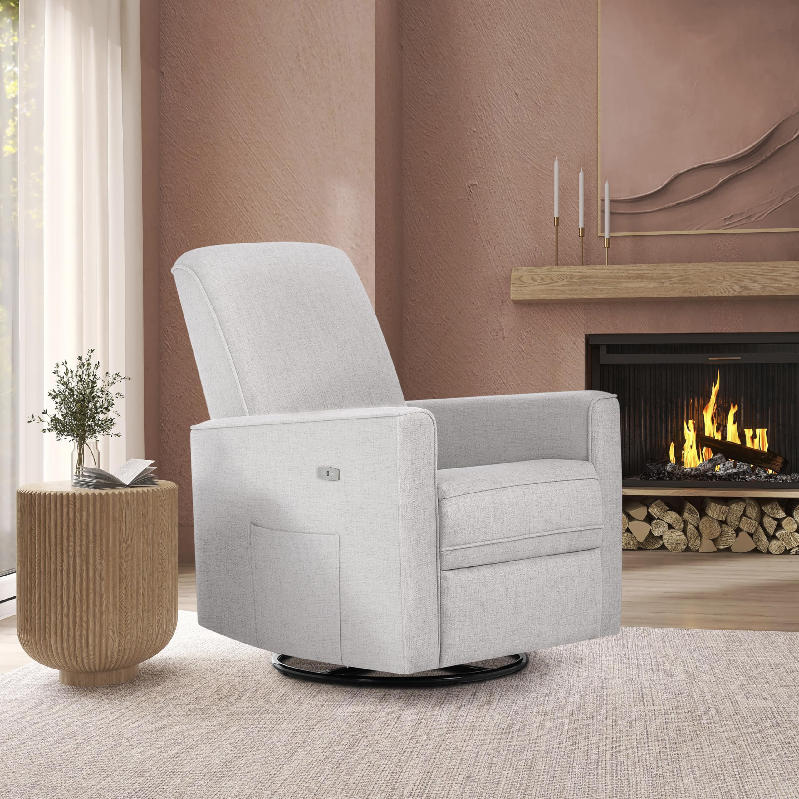Evolur Harlow Upholstered Power Glider Recliner with USB Charging – Rocking & 275° Swivel with Smooth Glide – Greenguard Gold & FSC Certified – Modern Nursery and Living Room Chair in Fog