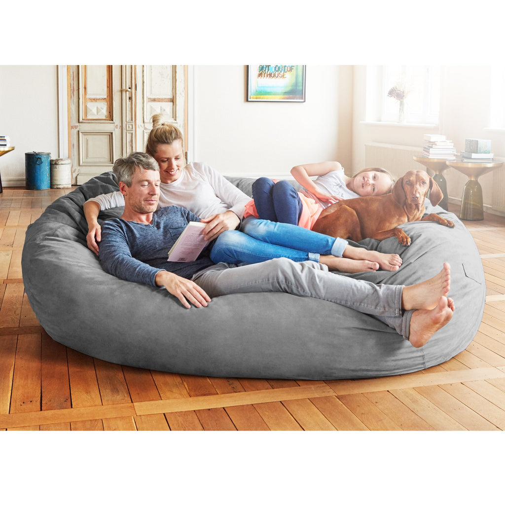 Lumaland Luxurious Giant 7ft Bean Bag Chair with Microsuede Cover - Ultra Soft, Foam Filling, Washable XXL Sofa for Kids, Teenagers, Adults Sack Dorm, Family Room Dark Grey