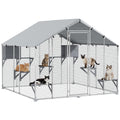 PawHut Catio Outdoor Cat Enclosure, 95" Extra Large Walk-in Cat House with Waterproof Cover, 2 Resting Boxes, 7 Jumping Platforms, Chicken Run Coop, Rabbit Hutch, Feral Cat Shelter Pointed Roof