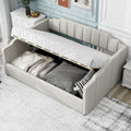 Merax Full Size Upholstered Daybed, Sofa Bed Frame with Underneath Storage, Space-Saving Corner Day Bed for Living Room Bedroom & Guest Room, No Box Spring Needed, Beige