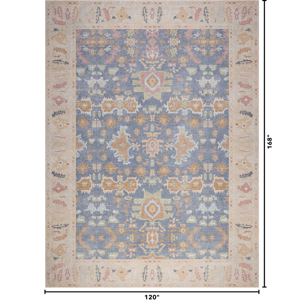 Kuden 10x14 Large Area Rug, Machine Washable Area Rug with Non-Slip Backing, Vintage Style, Soft, Easy Clean, Low Pile Rug for Living Room, Bedroom, Dining Room