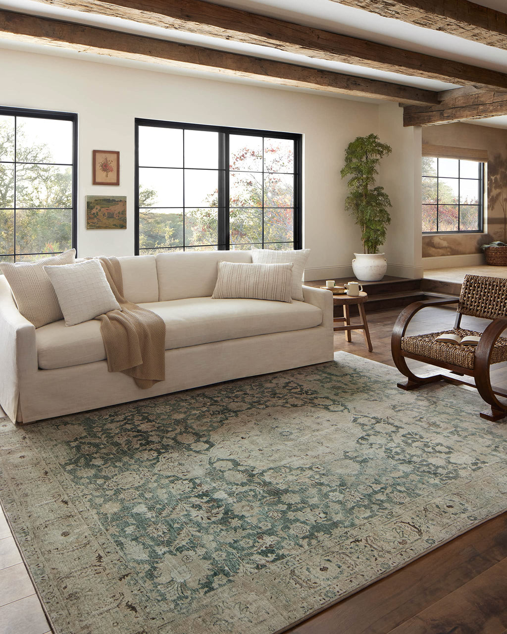 Loloi Magnolia Home by Joanna Gaines Sinclair Collection SIN-05 Jade/Sand 8'-6" x 11'-6", .25" Pile Height, Machine Washable, Area Rug