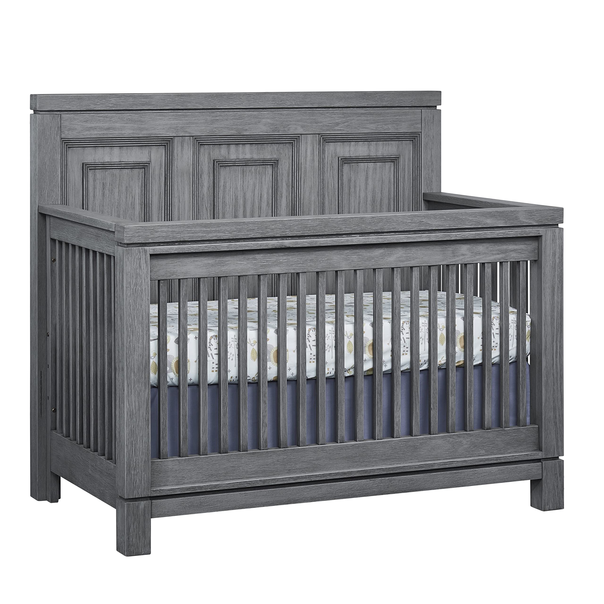 Soho Baby Manchester Premium 4-in-1 Convertible Crib, Flat-Top Headboard, Rustic Gray, GreenGuard Gold Certified