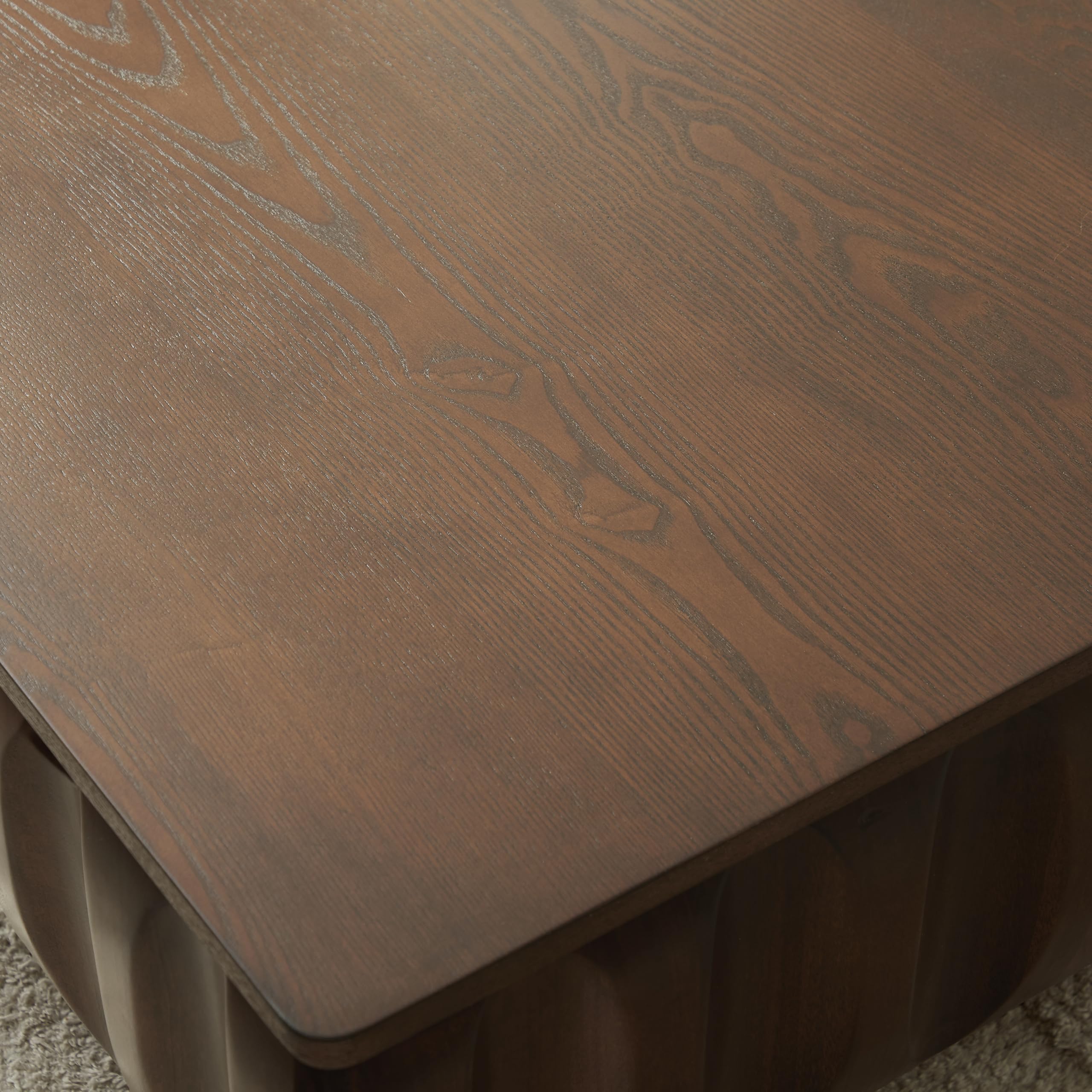 Ball & Cast 31" Square Lift-Top Coffee Table with Hidden Storage, Solid Wood Frame & Sturdy Base with Ash Veneer, Modern Minimalist Fluted Center Table for Living Room, Office & Small Spaces, Walnut