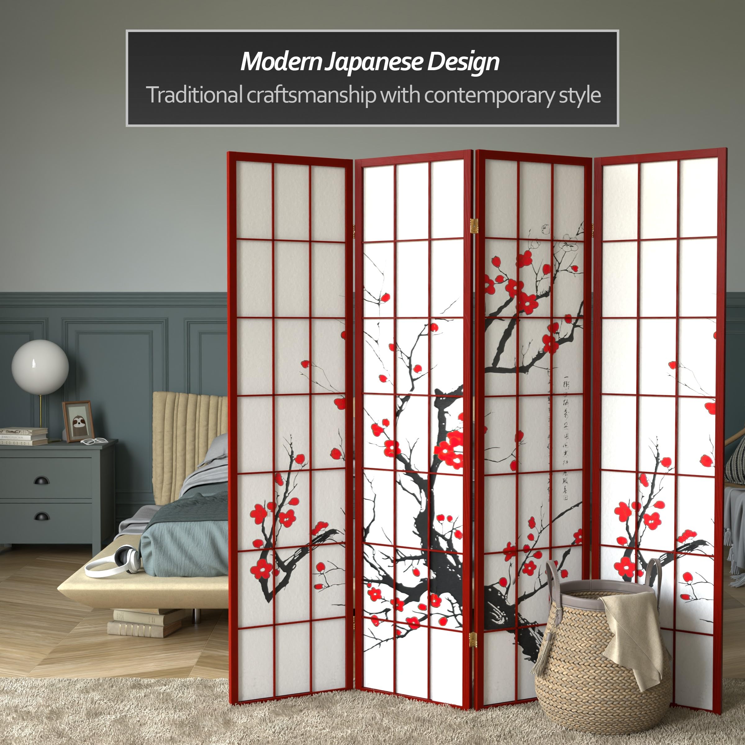 Red Lantern 6 ft. Tall Flower Blossom Divider - Rosewood - 4 Panels