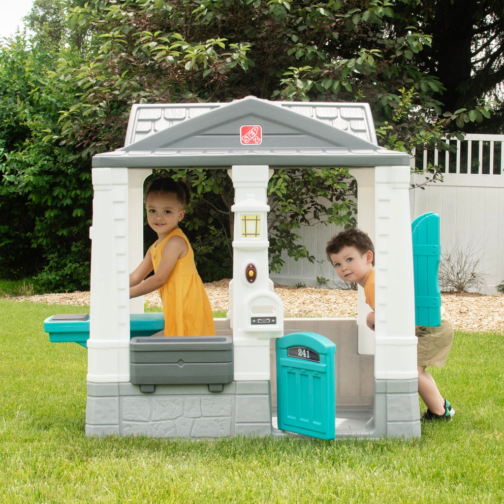 Step2 Neat & Tidy Cottage Kids Playhouse, Indoor and Outdoor Playset, Interactive Sounds, Toddlers 1.5+ Years Old, Easy to Assemble, Grey