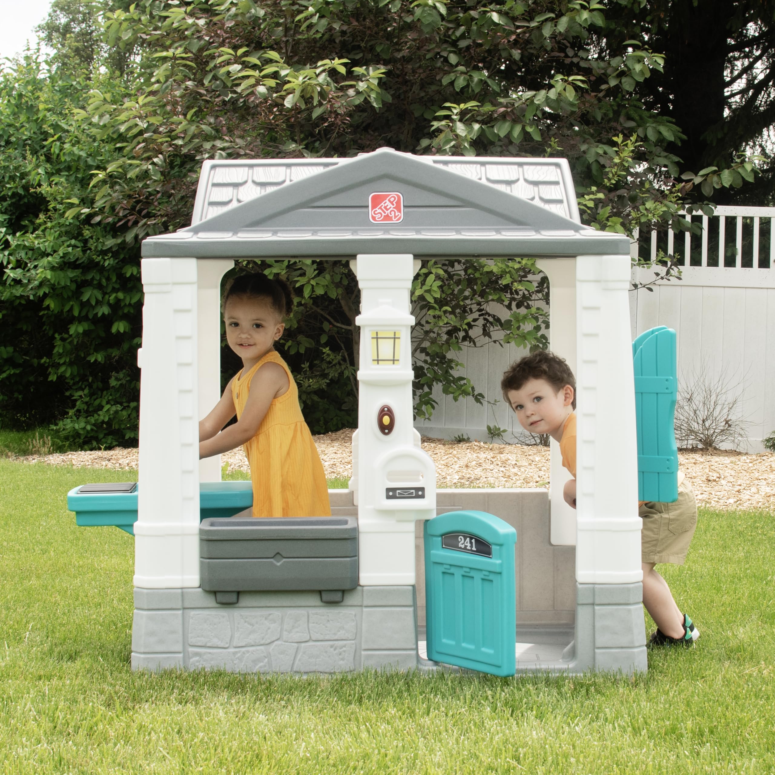 Step2 Neat & Tidy Cottage Kids Playhouse, Indoor and Outdoor Playset, Interactive Sounds, Toddlers 1.5+ Years Old, Easy to Assemble, Grey