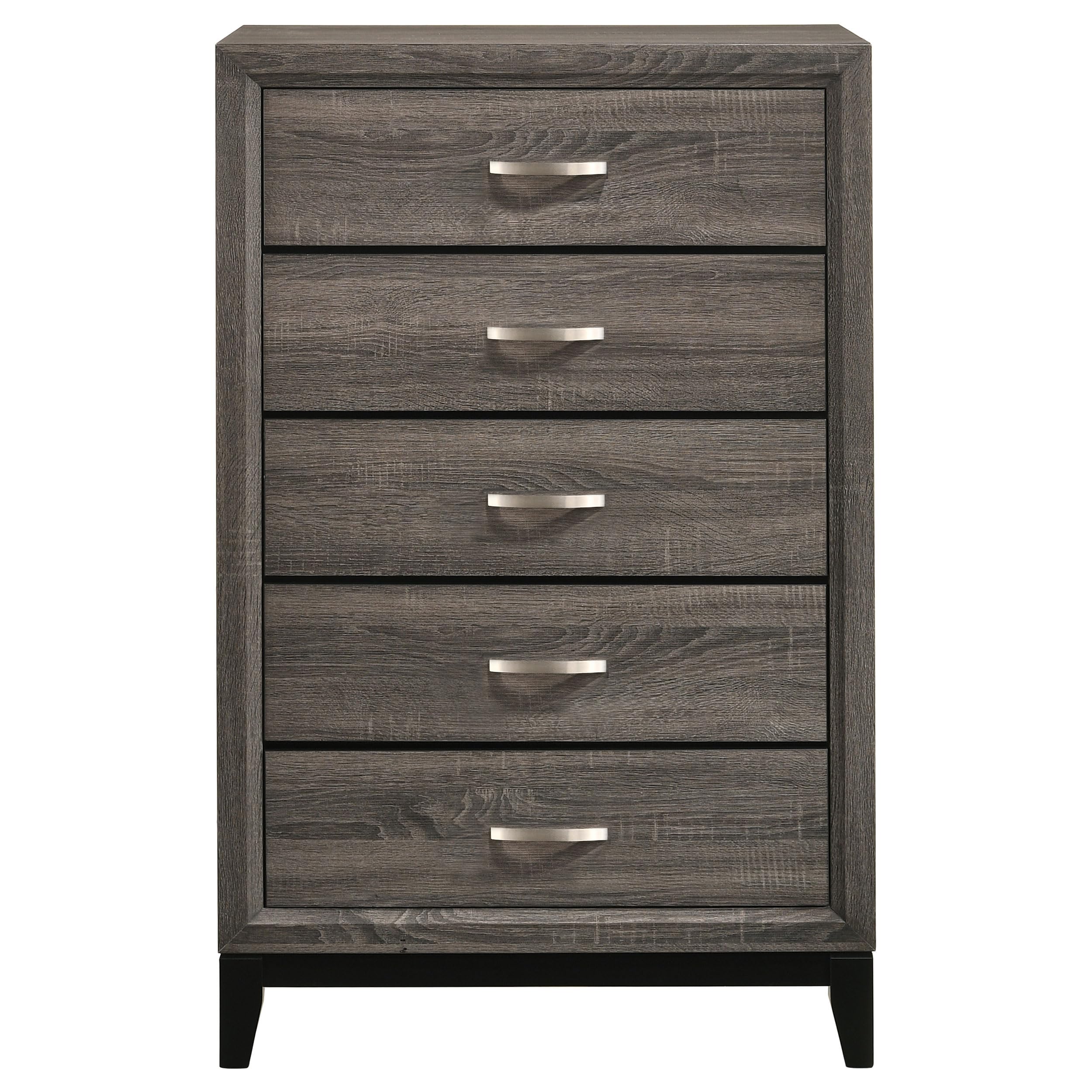 Coaster Home Furnishings - Watson - Wood - 5-Drawer Chest with Groove-Detailed Fronts, Black Legs, and Nickel Pulls - Bedroom - Gray Oak - 212425