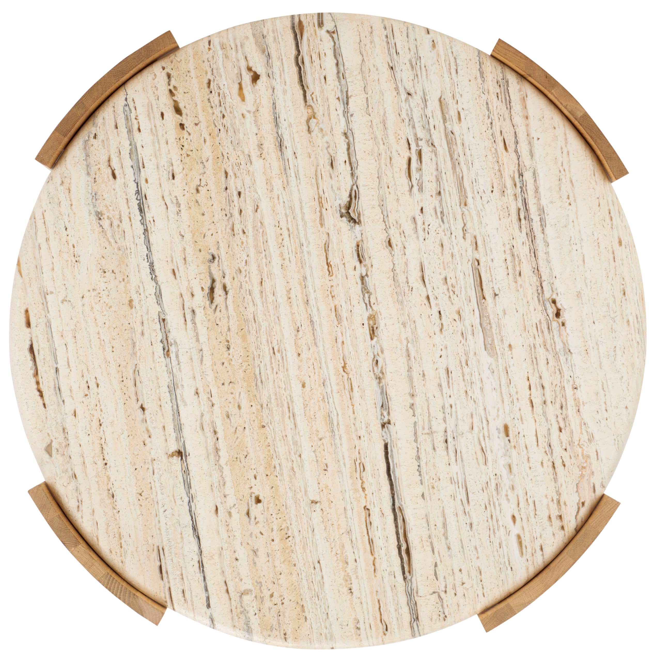 SAFAVIEH Couture Collection - Damarcus Travertine Top Round Coffee Table with Natural Brown Solid Wood Base, Modern Accent Cocktail Table (SFV9731A)