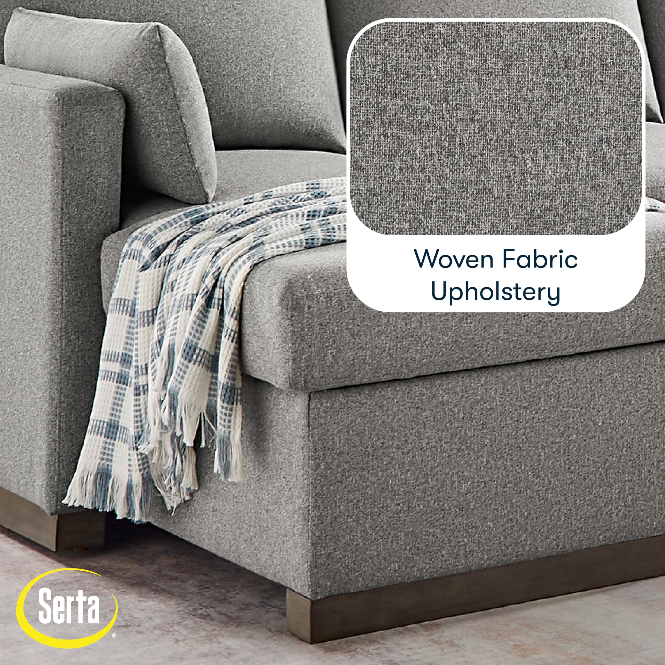 Serta® Emmett 110.2" Convertible Sleeper Sectional, Queen Size, Dreamcoil® Comfort, Reversible Storage Chaise, USB-C and USB-A Power Ports, Woven Fabric, Light Grey