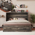 Queen Murphy Bed with Charging Station,Farmhouse Murphy Beds w/Large Storage Drawer,Hideaway Foldable Platform Bed for Guest Bedroom, Living Room, Office,Small Room,Pull Out Bedframe,Grey