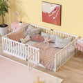KEIKI Full Floor Bed with 21.5" Safety Guardrails & Door, Kids Floor Bed Frame with 6 Slats, Solid Wood Montessori Bed for Toddler Bedroom, White