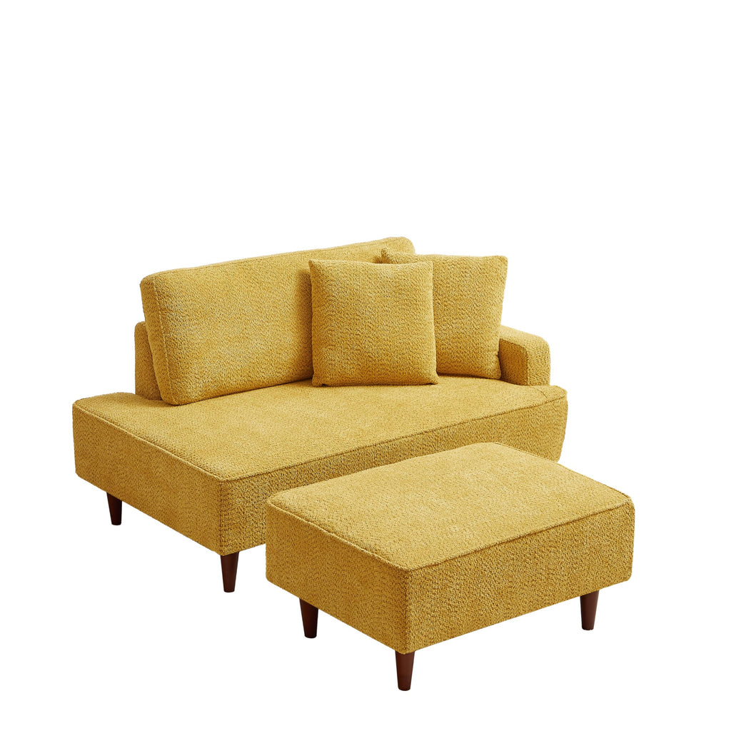 KEIKI 72" Upholstered Chaise Lounge Chair Indoor, Right-Hand Facing Long Chaise with Ottoman, Reading Lounge Chair for Small Space Bedroom or Living Room, Yellow