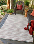 Unique Loom Outdoor Striped Collection Area Rug - Maia (10' x 14' 1" Rectangle, Red/Ivory)
