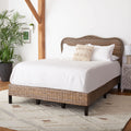 SAFAVIEH Home Collection Daejon Coastal Rattan Legs Camelback Headboard Full Size Bed BED8001A-F, Grey/Espresso