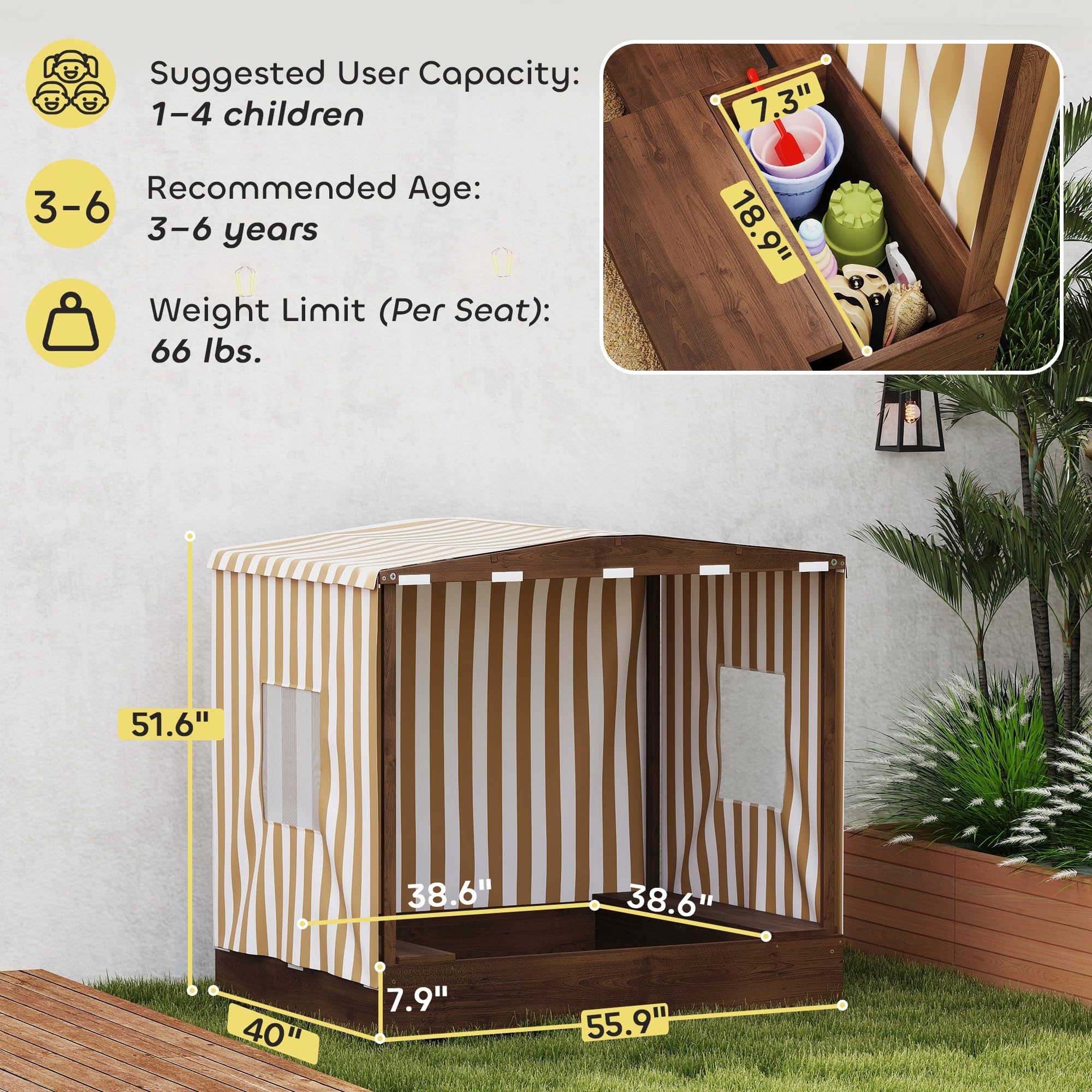 GOWE Sandbox with Canopy Covered,Kids Wooden Sandbox