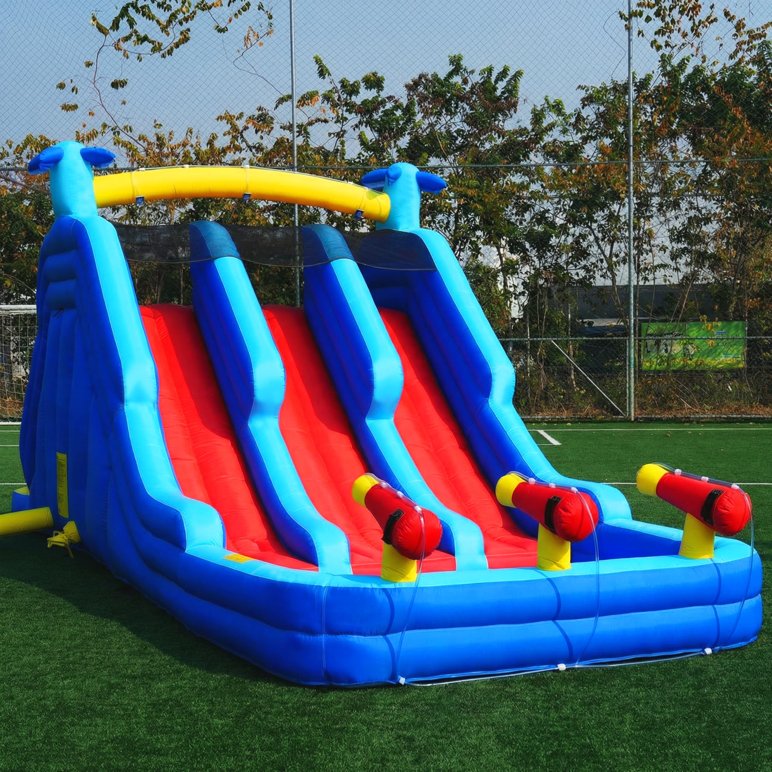 22FT Oxford Inflatable Water Slide Family Version of Water Park Equipped with a Pool Climbing Area and Slide Track Suitable for Summer Swimming Pool Parties and Family Gatherings （Include Blower）