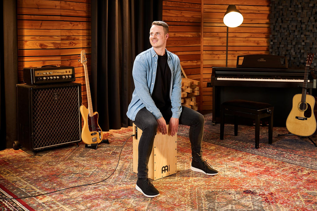Pickup String Cajon Box Drum with Electronics for Amp or PA System and Snare Effect — NOT MADE IN CHINA — Play with Your Hands, Baltic Birch, 2-YEAR WARRANTY