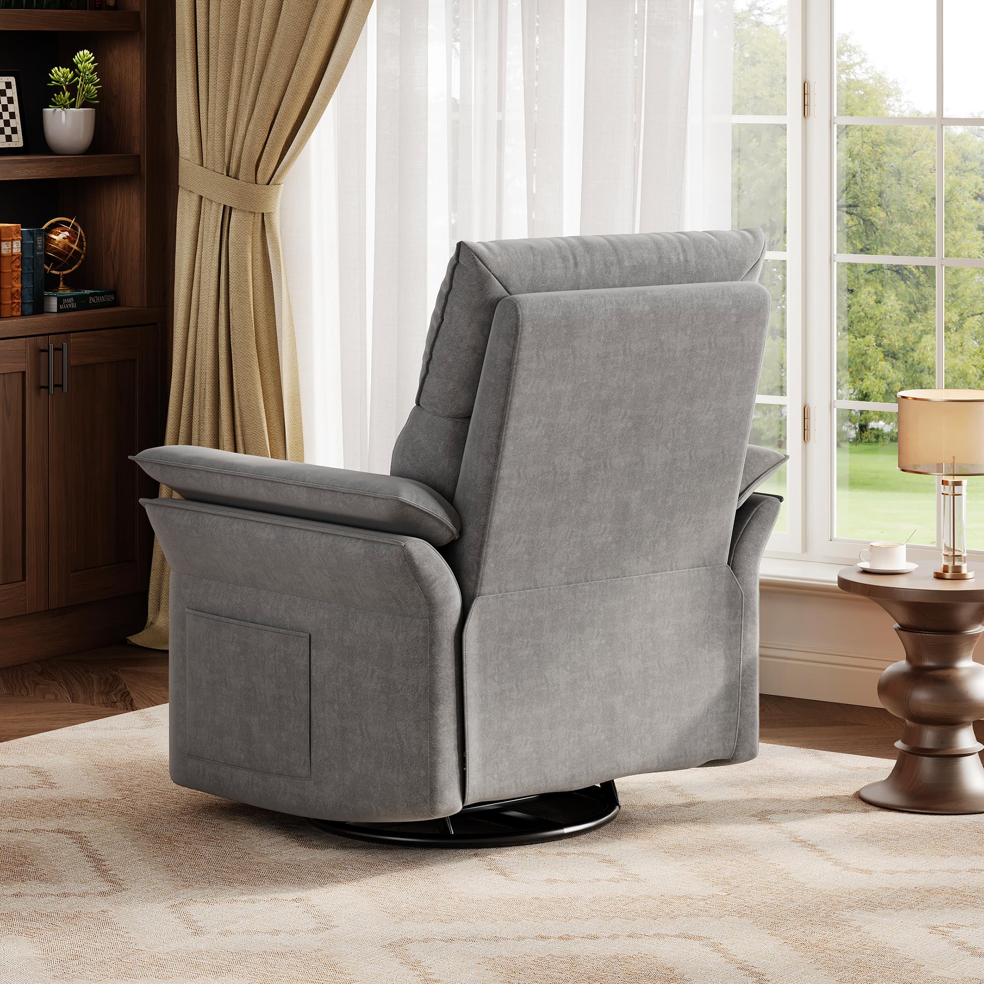 IDEALHOUSE Power Recliner Chair, 270 °Swivel Rocking Glider with USB Charging Port, Chenille Upholstered Fabric and Double-Layer Armrests, Nursery Chair for Living Room, Nursery(Gray)