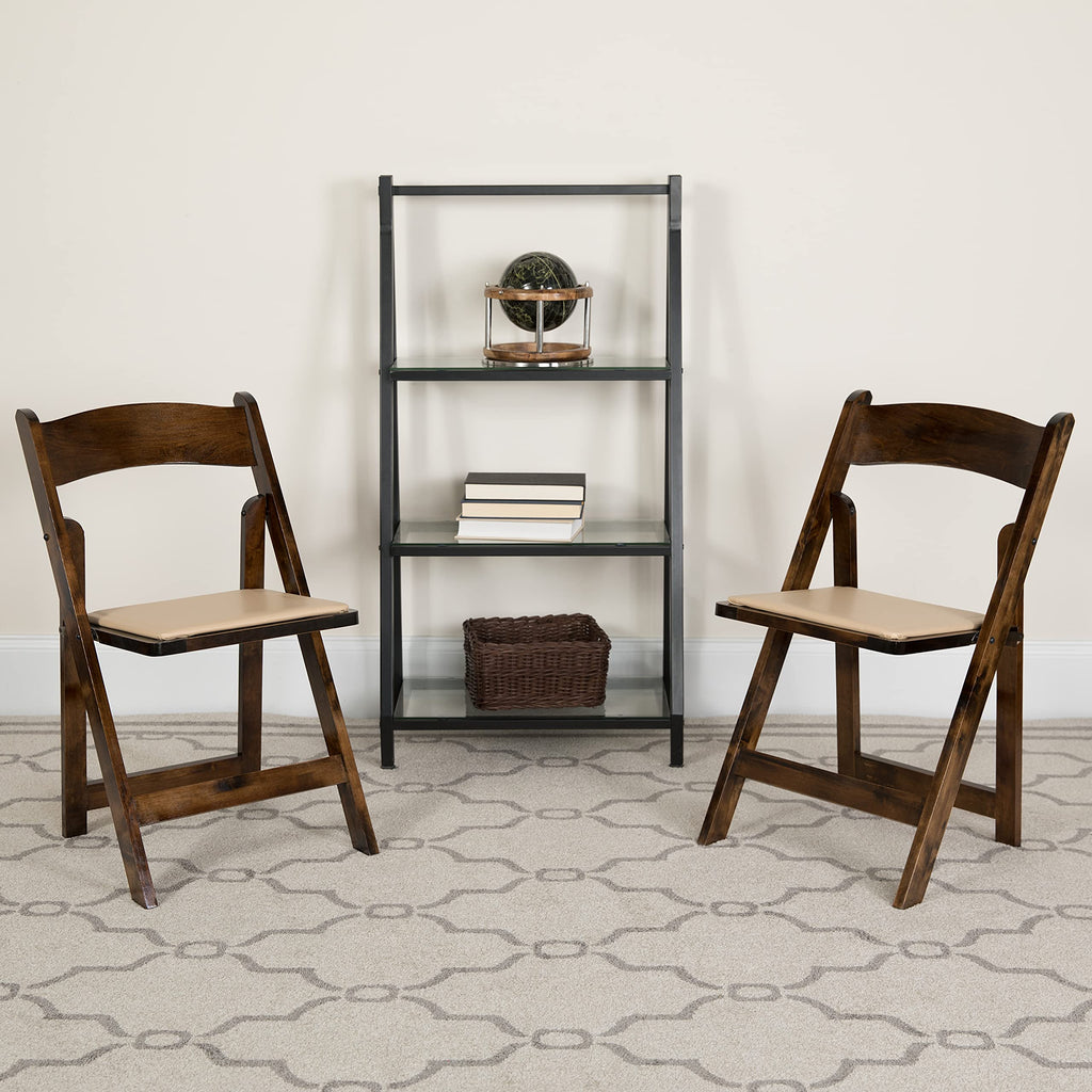 EMMA + OLIVER 4 Pack Fruitwood Wood Folding Chair with Detachable Vinyl Padded Seat