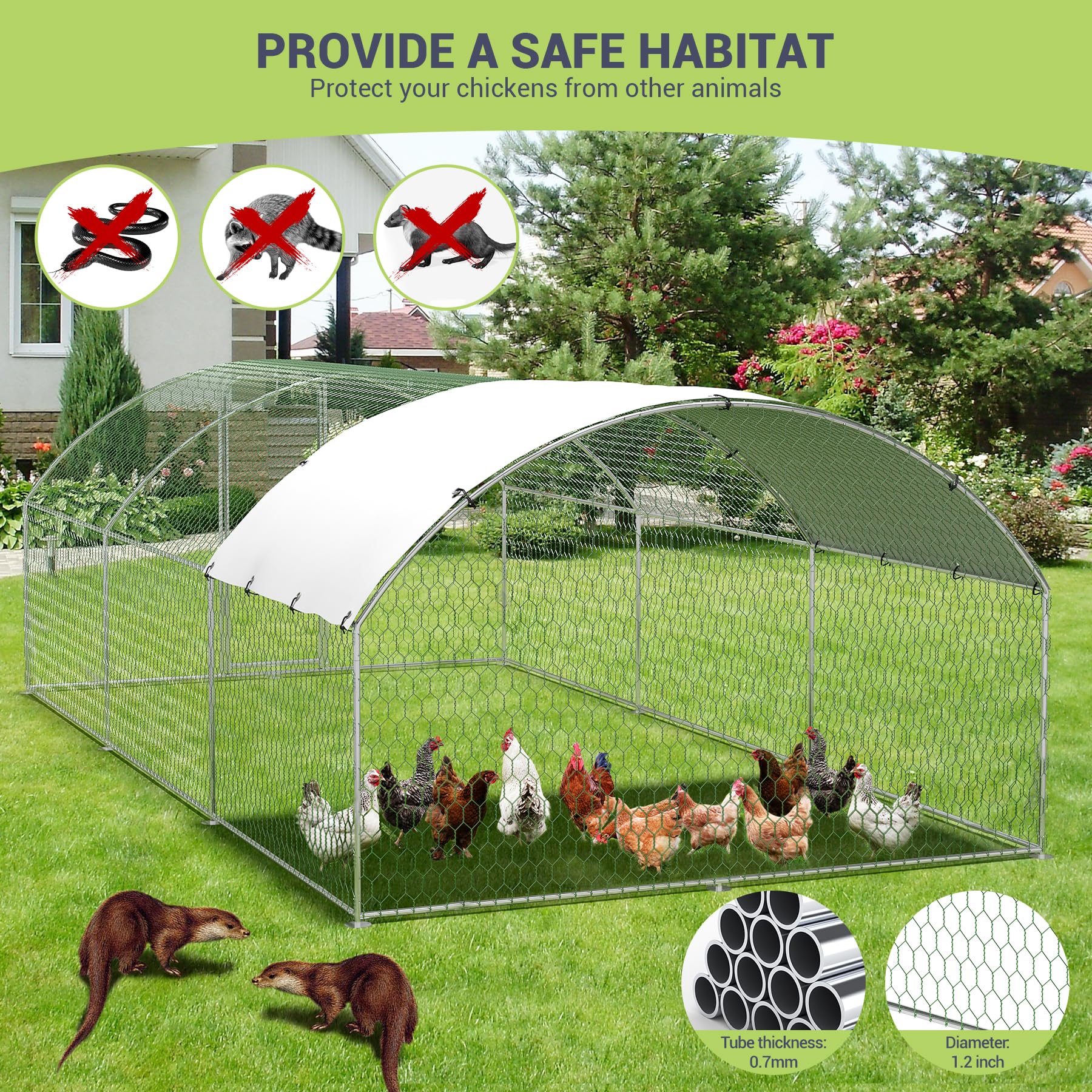 9.8'x19.7'x6.5' Large Metal Chicken Coop Walk-in Poultry Cage, Outdoor with Waterproof Anti-UV Cover & Galvanized Frame, Chicken Run for Backyard Farm, Ducks, Rabbits
