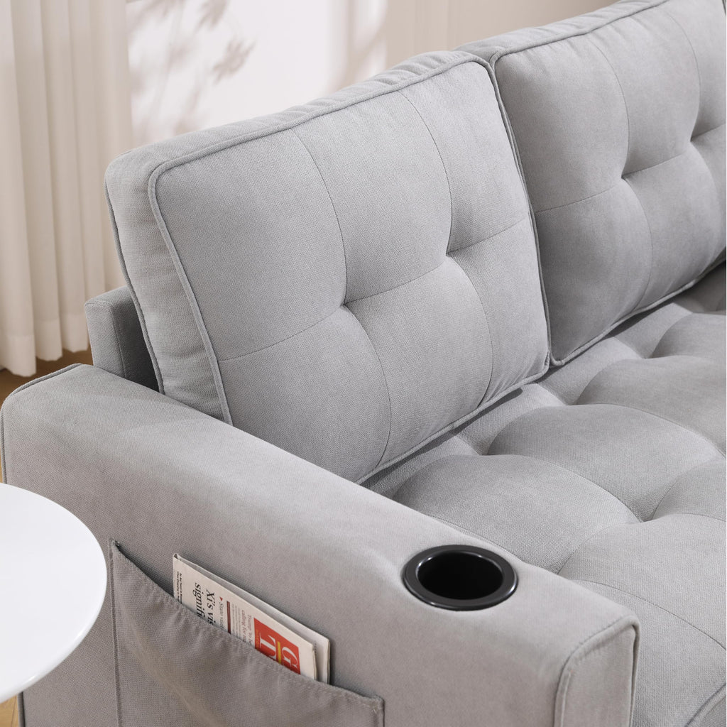 Trygoal Convertible Sofa Bed, Folding Loveseat Sleeper Sofa Bed with Pillows,Fold Out Floor Couch with Cup Holder, Fabric Pull Out Sleeper Couch Bed for Living Room, Bedroom Lounge, Light Gary