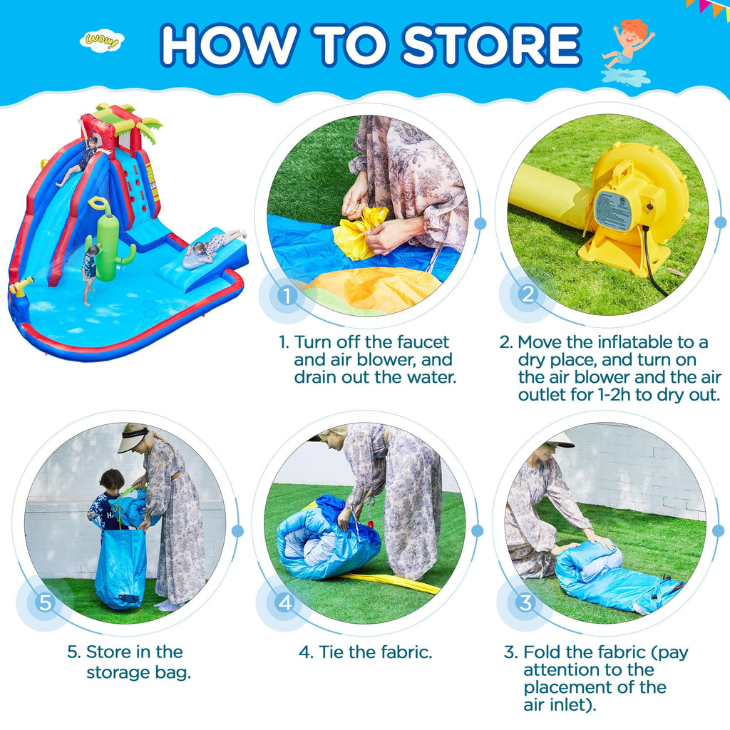 Yaheetech Inflatable Water Slide, Blow Up Water Slide Park Castle for Kids Aged 3-10 w/Splash Pool, Water Cannon, Ring Toss, Basketball, Surfboard and Climbing Wall, Water Slide with 520W Blower