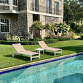 PURPLE LEAF Outdoor Chaise Lounge Set Elderly-Friendly Straight Legs Adjustable Sunbathing Recliner with Side Table for Back Support Patio Poolside Beach Lounge Chairs Khaki