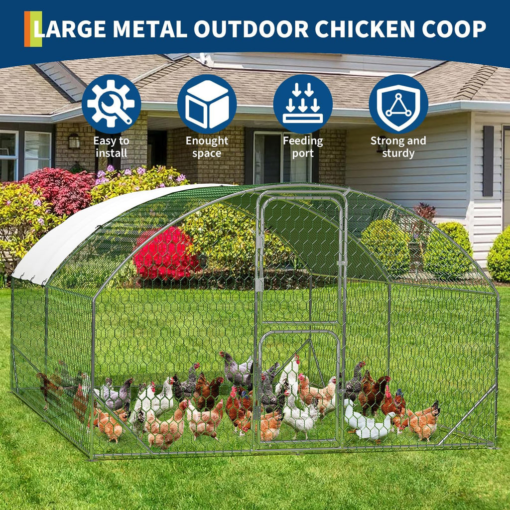 Large Metal Chicken Coop, Chicken Runs for Yard with Cover, Large Chicken Run with Double Door and Upgrade Tri-Supporting, for Outdoor Farm Yard (9.8'L x 13.1'W x 6.6'H)