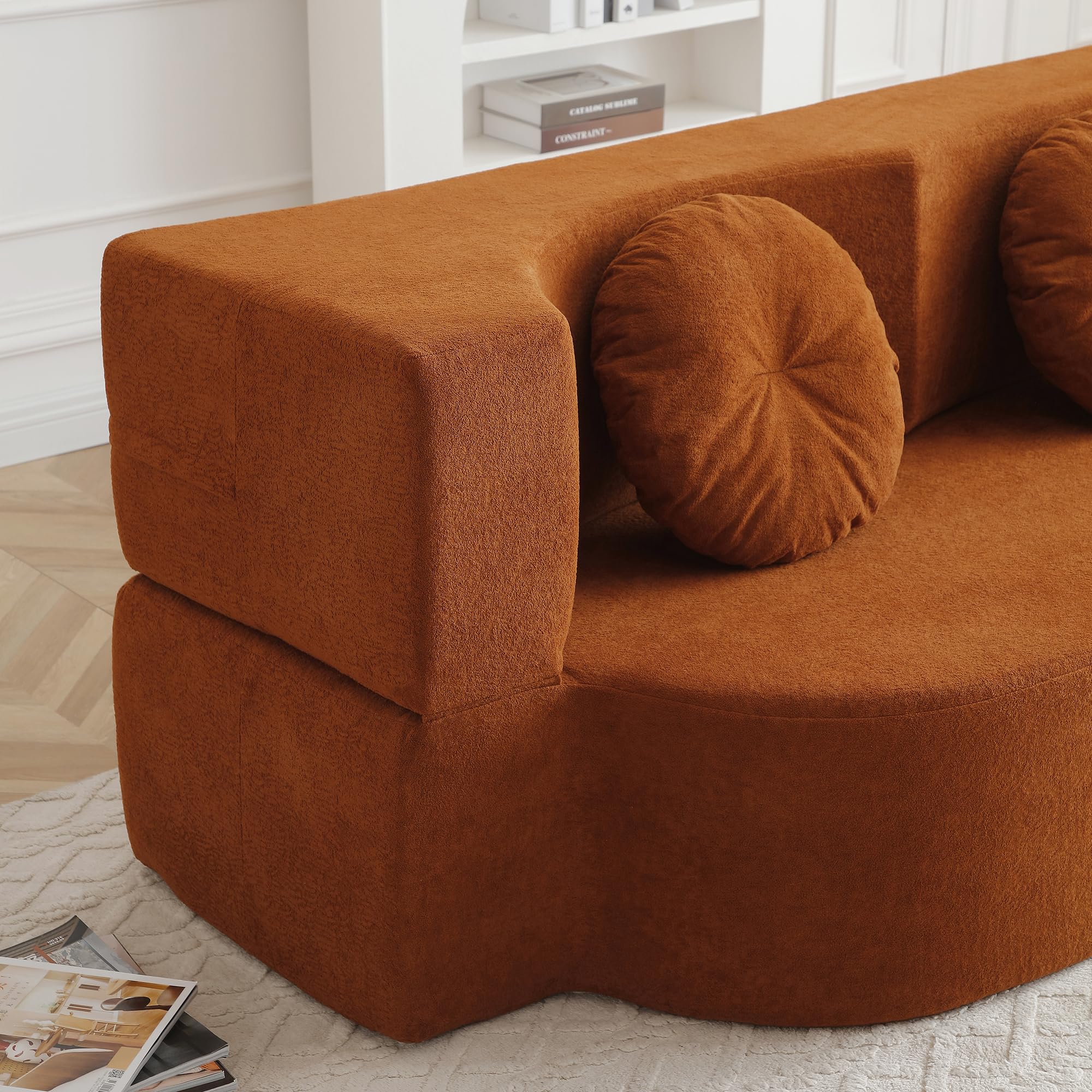 KEIKI 2-in-1 Folding Sofa Bed with Pillow, Sleeper Sofa, Floor & Futon Loveseat Couch, Foam Folding Mattress for Living Room, Guest Use, Office, Apartment, No Assembly Required, Orange